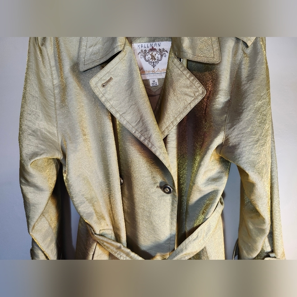 Laura Winston Gold Metalic Vintage Maxi Trench Coat Sz 14 - Picture 6 of 16